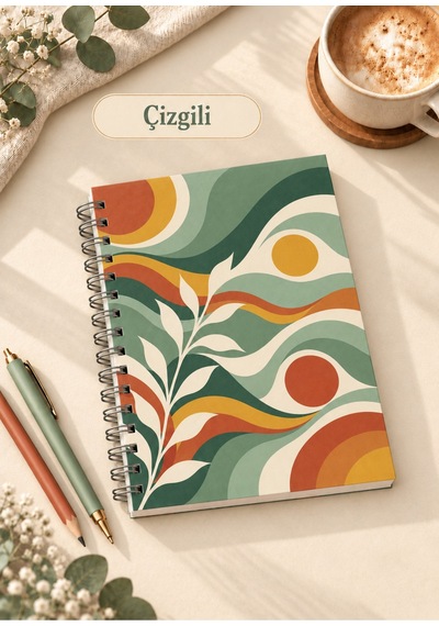 Retro Botanik Temalı 2'li Set A5 Metal Spiralli Çizgili-kareli Karton Kapak Retro Botanik Temalı 2'li Set A5 Çizgili-kareli Defter Çok Renkli
