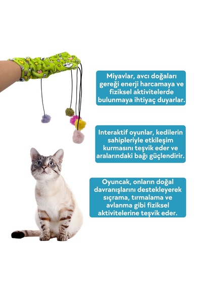 Miyav Sihirli Eldiven Ponponlu Ve Elastik Kedi Oltası