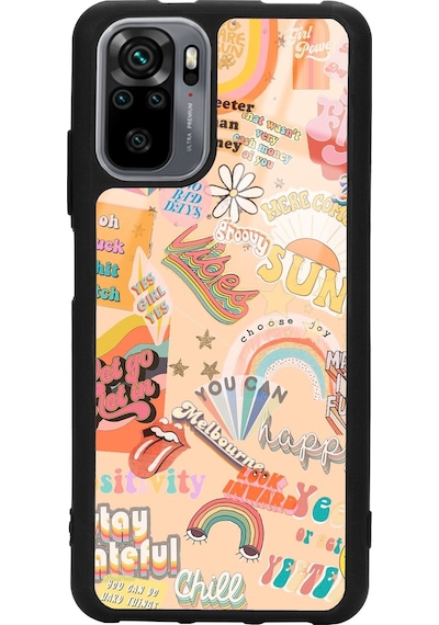 Xiaomi Redmi Note 10 - 10s Vintage Sticker Tasarımlı Glossy Telefon Kılıfı Siyah