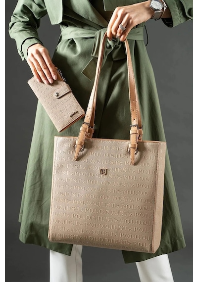 Just Polo Kadın Kum Taba Yeni Sezon Büyük Boy 3 Bölmeli El Çantası Ve Cüzdanı Kombin 234067mh Kum Camel