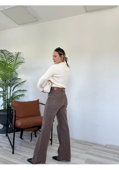 Keymoda Kadın Yıkamalı Palazzo Pantolon Kahverengi Kahverengi