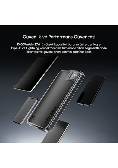 Ven-dens Vd-pb061 20000mah Premium Powerbank Dahili Çift Kablolu Siyah
