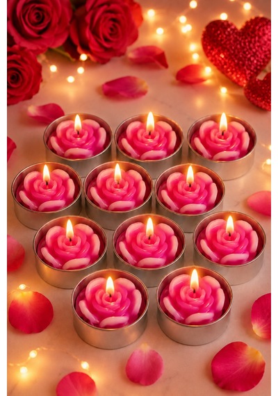 10 Adet Pembe Gül Tealight Mum,romantik Dekoratif Mum Seti, Masa Süsü Ve Özel Gün Mumu,sevgililer Günü Ve Evlilik Teklifi Mumu,romantik Ambiyans Mumu Pembe - 911682130 Pembe