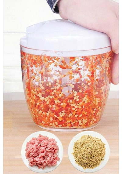 5 Bıçaklı Büyük Boy İpli El Rondosu Pratik Doğrayıcı Chopper 5 Bıçaklı Çek Bırak El Rondosu 1000ml Beyaz