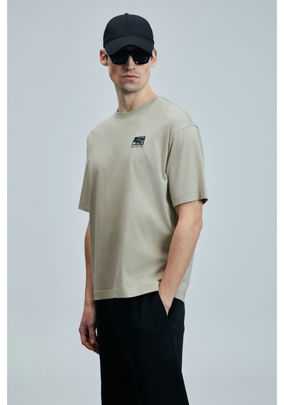 Lufian 111020248 Mask Modern Grafik T- Shirt Erkek Tişort Bej