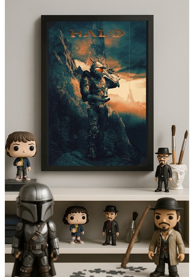 Halo Siyah Ahşap Çerçeveli Poster, Dekoratif Oyun Duvar Tablosu