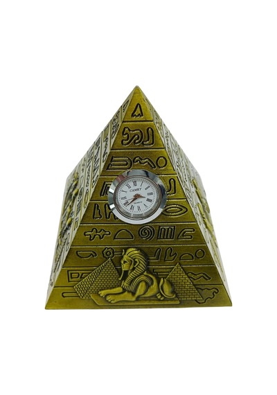 Antik Mısır Piramit Saatli Metal Dekoratif Hediyelik Biblo 10x11cm