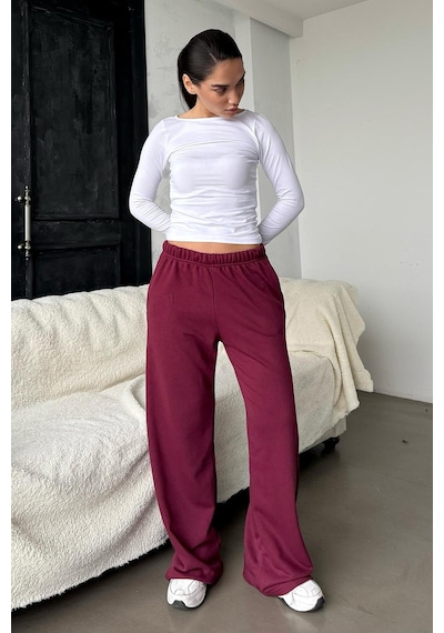 Bordo Bol Paça Kadın Eşofman Altı Mg2279 Bordo
