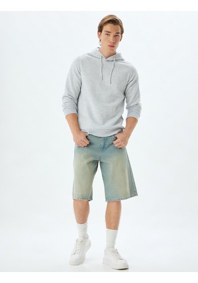 Koton Kapşonlu Sweatshirt Basic Pamuk Karışımlı Gri 5wam70001mk Gri