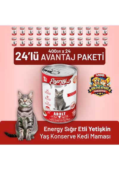 Energy Sığır Etli Yetişkin Yaş Kedi Maması 400 G - 24 Adet