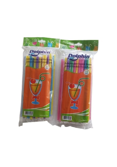 Dolphin Çizgili Jelatinli Körüklü  Pipet