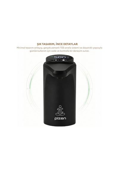 Pizen Flow Şarjlı Otomatik Damacana Su Pompası Tds Ölçer 250ml 500ml 1l 2l Ölçü Özellikli Siyah