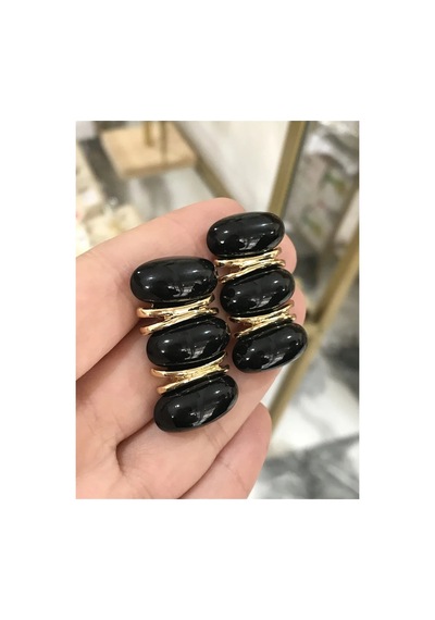 Siyah Gold Detaylı Sıralı Model Küpe