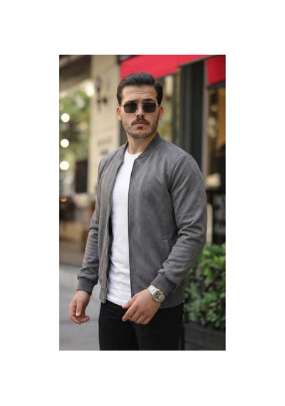 Butik İstanbul Erkek Scuba Süet Kumaş Bomber Hırka Antrasit