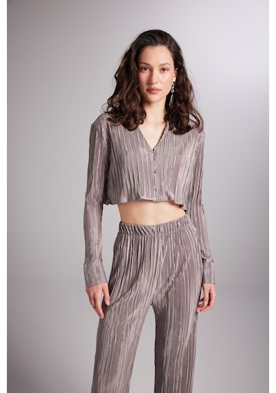 Holly Lolly Crop Model Düğme Kapamalı Comfy Crop Gömlek Vizon