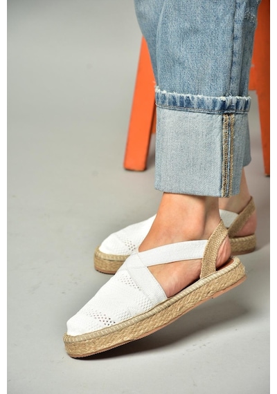 Fox Shoes S404010106 Beyaz Dantel Kumaş Kadın Espadril Sandalet Beyaz