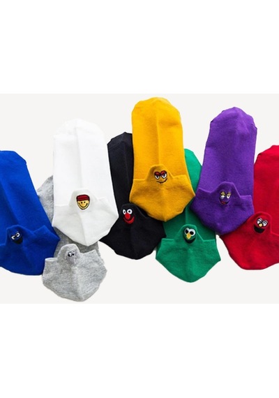 Bonbonetti Bonbonetti Unisex Emoji Desenli Renli 6 Li Patik Çorap Çok Renkli