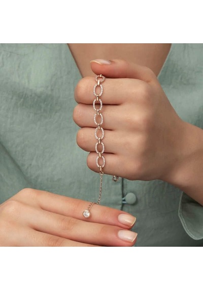 Gümüş Rose Oval Taşlı Bayan Bileklik Çok Renkli 74782140