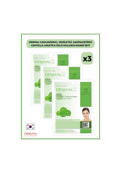 Dermal Canlandırıcı Yenileyici Sakinleştirici Centella Asiatica Özlü Kolajen Maske 3 x 23 G