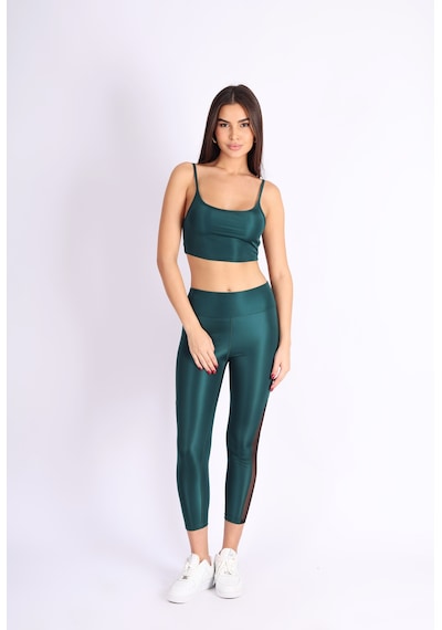 Soft&Basic Kadın Tayt Takım Polyester Paçası Tül Detaylı Yüksek Bel Tayt Ve Bralet Yeşil