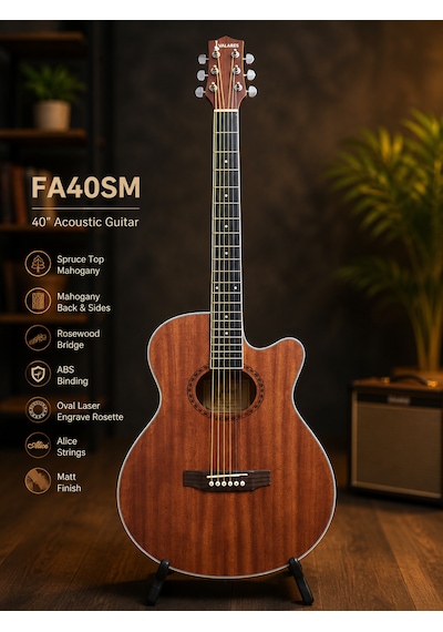 Valares Fa40mg / Fa40sm 40 Akustik Gitar Maun & Ladin Gövde Mat Yüzey Kaliteli Teller Orta Seviye Natural