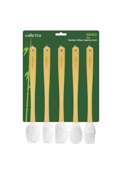 Indigo 5'li Beyaz Noktalı Bambu Silikon Spatula Seti Uzun 26 Cm Diğer