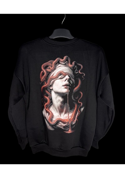 Dark Line The Curse Of God Sırt Baskılı %100 Pamuk Unisex Siyah Oversize Sweatshirt Siyah