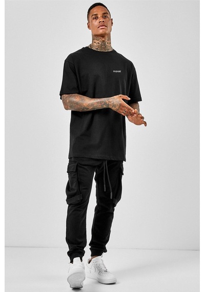Oversize Left Pasage Baskılı Siyah Tshirt Nrage190 Siyah