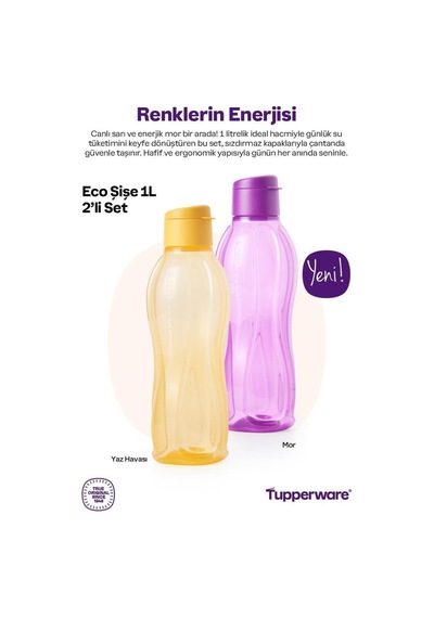 Eko Şişe 1 Litre 2 Li Set Mor