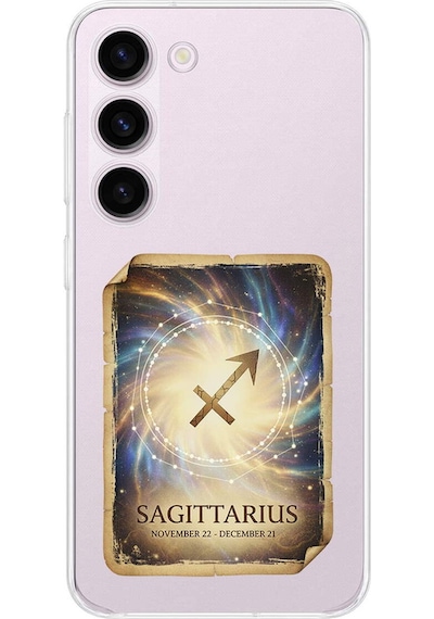 Samsung Galaxy S23 İle Uyumlu Burç Kartları Yay Tasarımlı Şeffaf Silikon Kılıf Şeffaf