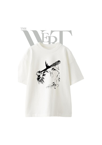 Thewert Negan Lucille Tasarım Baskılı Ünisex Beyaz Oversize T-shirt