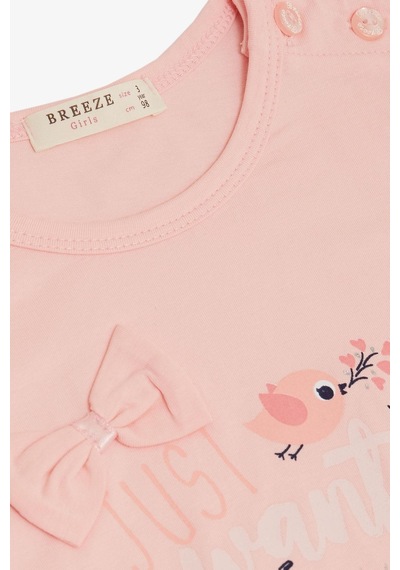 Breeze Kız Çocuk Tişört Sevimli Kuş Baskılı Kalpli 1-4 Yaş, Pembe-pembe Pembe