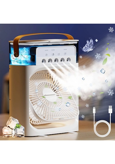 10w Buzlu Vantilatör 600ml Su Buharlı Soğutucu Fan Rgb Işıklı 3 Kademe Hız