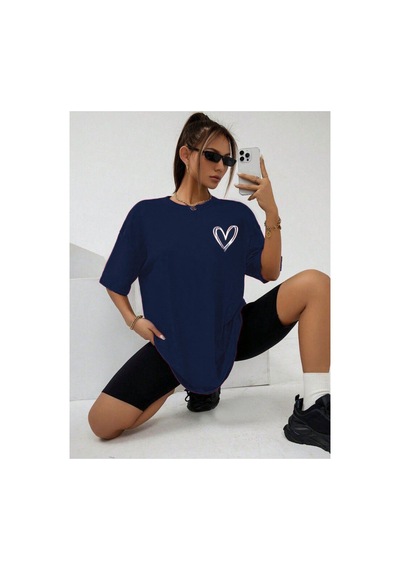 Medinenur Mini Kalp Baskılı Unisex Tshirt Lacivert