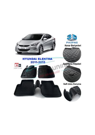 Hyundai Elantra Havuzlu 3D Paspas Niken Siyah 2011-2015