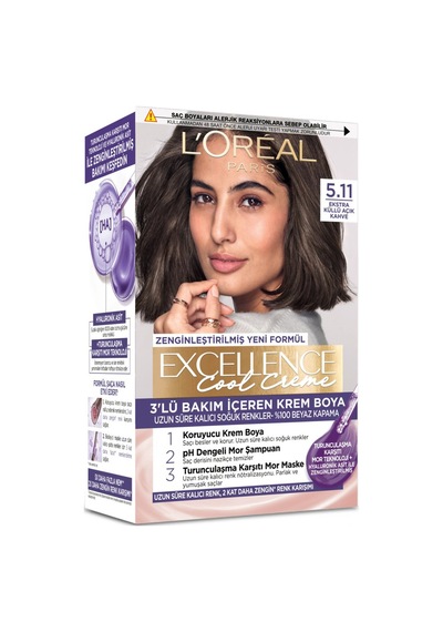 L Oréal Paris Excellence Cool Creme Saç Boyası 5.11 Ekstra Küllü Açık Kahve - 3 Adet Tarı