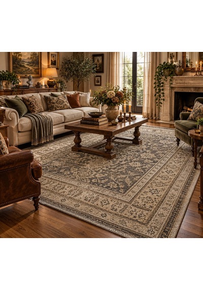 Luxess Halı Alpaca 1191 Yeşil Eskitme Desenli Makine Halısı Çok Renkli