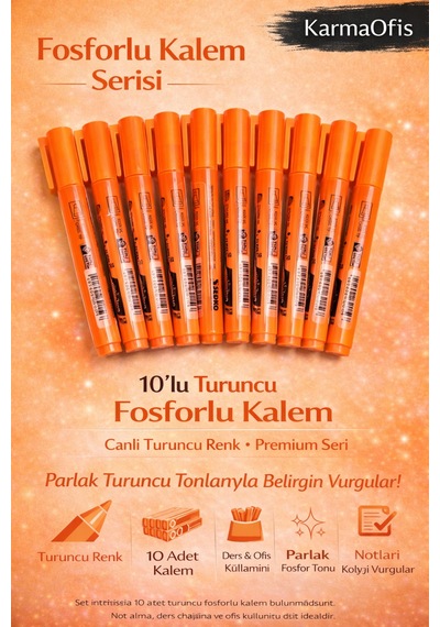 Fosforlu Kalem Seti 10'lu Turuncu Highlighter Turuncu
