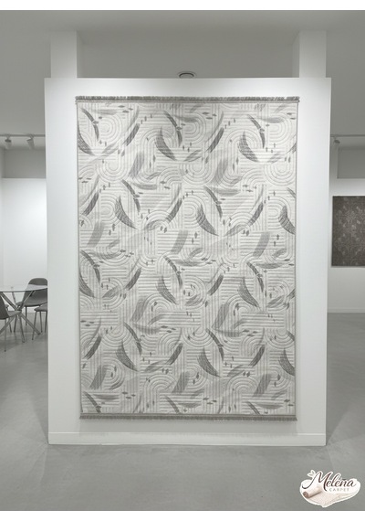 Konak Halı Modern Gri Çizgisel Desenli Emboss Saçaklı Salon Halısı Gri