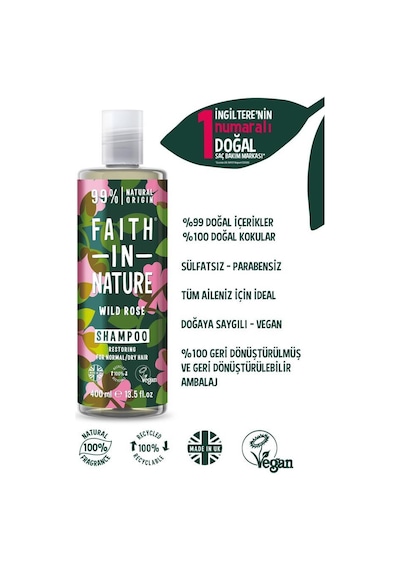 Faith in Nature %99 Doğal Onarıcı Şampuan Yabani Gül Normal & Kuruya Dönük Saçlar İçin 400 ML