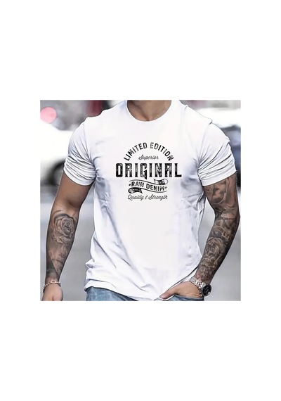 Caddemia Yaz  Moda Rahat Spor Gevşek Baskı Desen Baskılı Yuvarlak Boyun Kısa Kol Beyaz 2XL