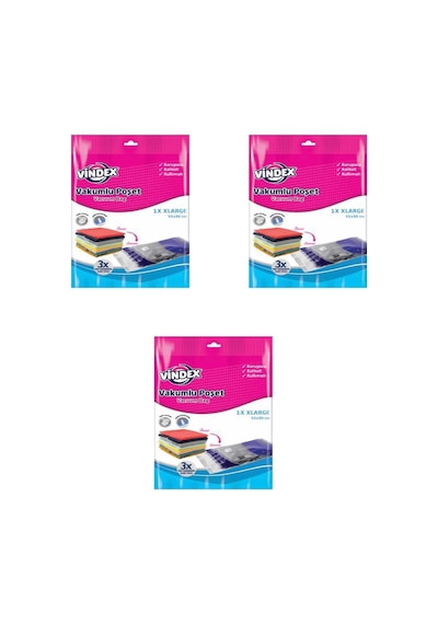Vindex Vakumlu Giyisi Yastık Yorgan Saklama Torbası Poşeti Hurç -large -55x90 Cm. -1 Adetlik 3 Paket Beyaz