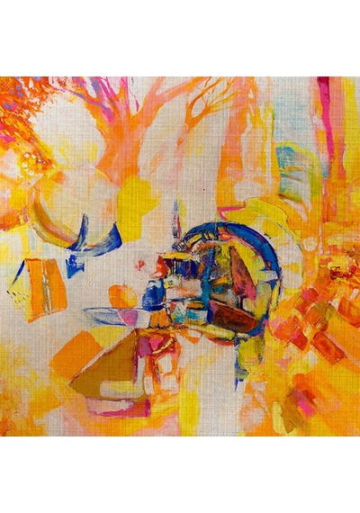 Soyut, Sarı Tonlarda Ormanda Kamp, Kanvas Tablo 50 X 70
