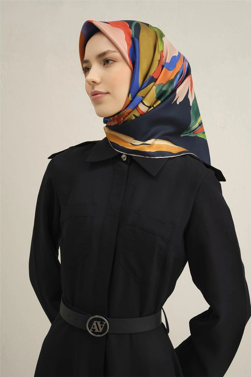 Armine Çiçek Desenli Saf İpek Sura Eşarp 9340d 55 Çok Renkli