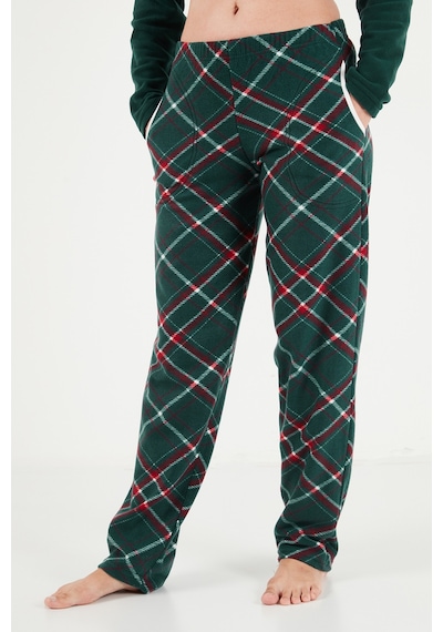 Lela Ekose Desenli Bisiklet Yaka Yumuşak Polar Pijama Takımı Kadın Pijama Takımı 6097059k Nefti