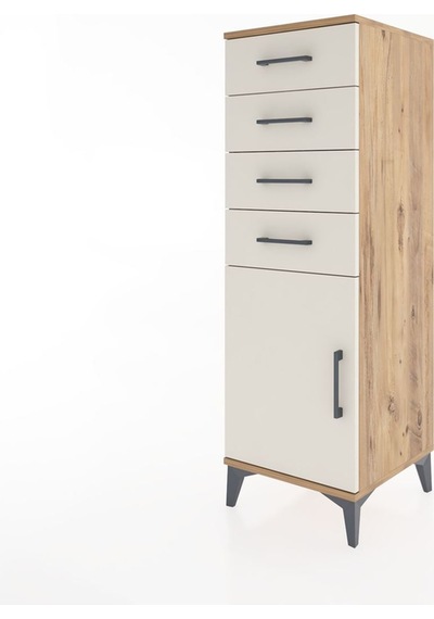 Hyperion Dolap Tek Raflı 4 Çekmeceli Tek Kapaklı 44x44x134 Çam-aytaşı Atlas Çam