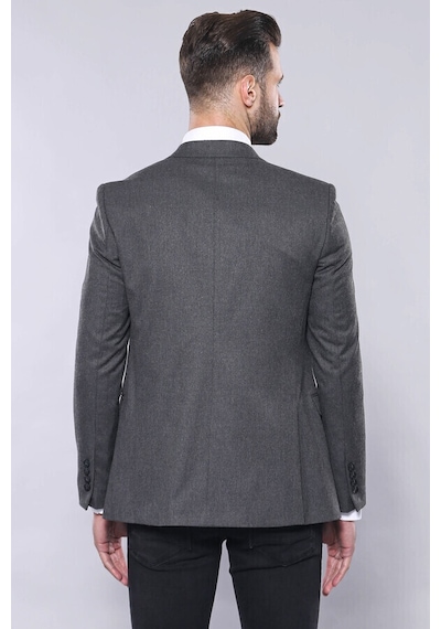 Düz Gri Slim Fit Yelek Ceket Set Wessi 001