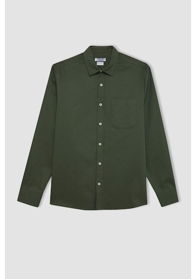 DeFacto %100 Pamuk Regular Fit Düğmeli Basic Düz Gabardin Uzun Kollu Gömlek A5383AX24AUGN900