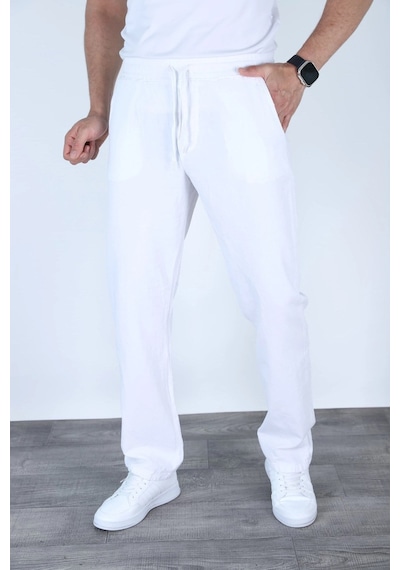 Myrab Denim Baggy Keten Pantolon Jogger Çağla Yeşili Beyaz