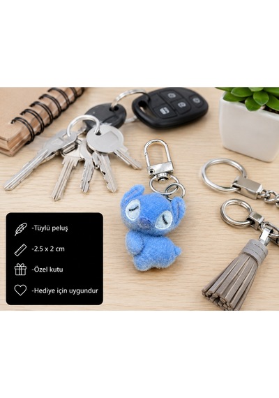 Mavi Sevimli Peluş Canavar Charm Anahtarlık Mini Süs Ve Hediye Aksesuarı